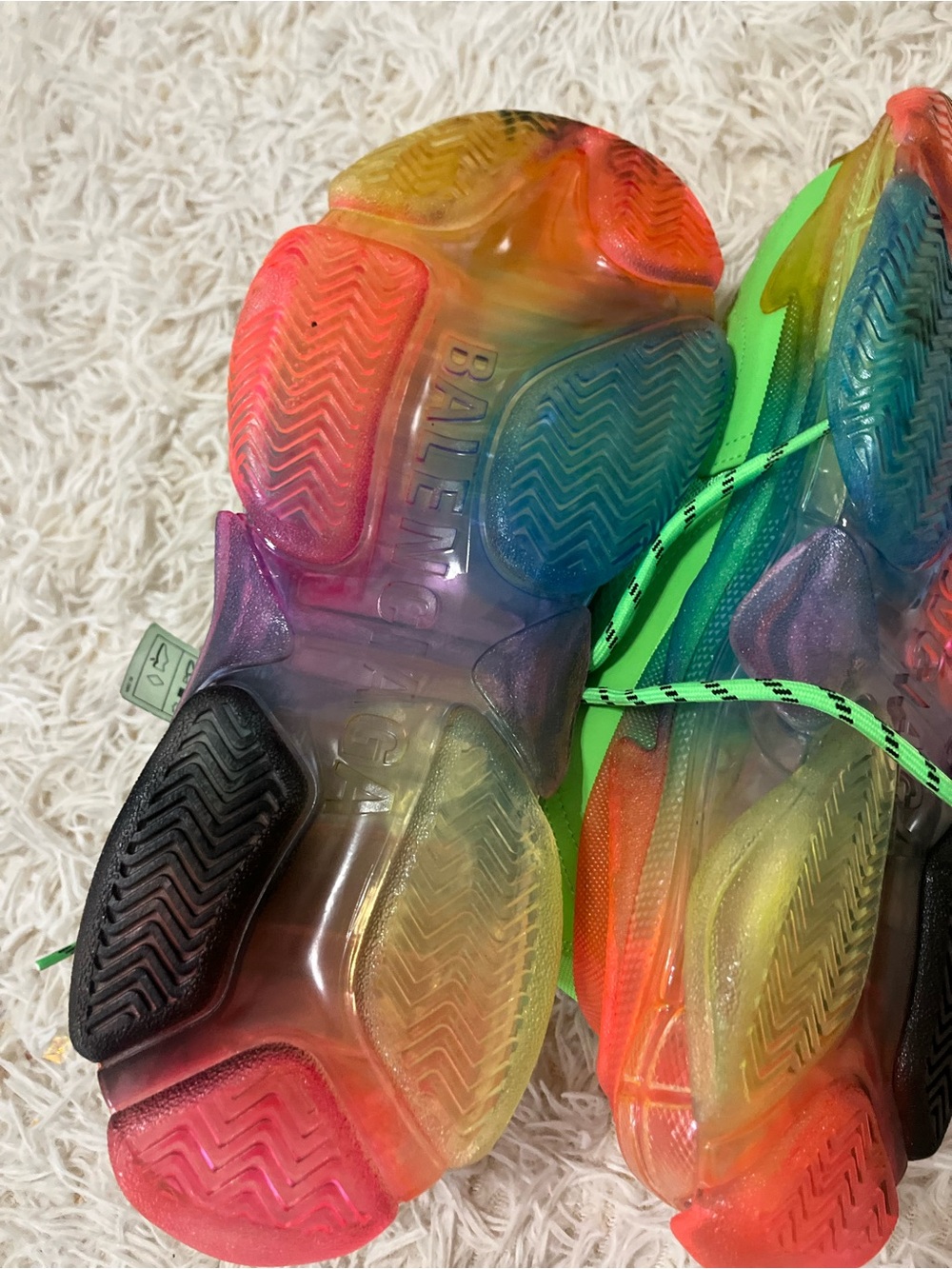 Balenciaga Neon Green Triple S Sneakers with Rainbow Gradient Sole - Picture 3 of 6